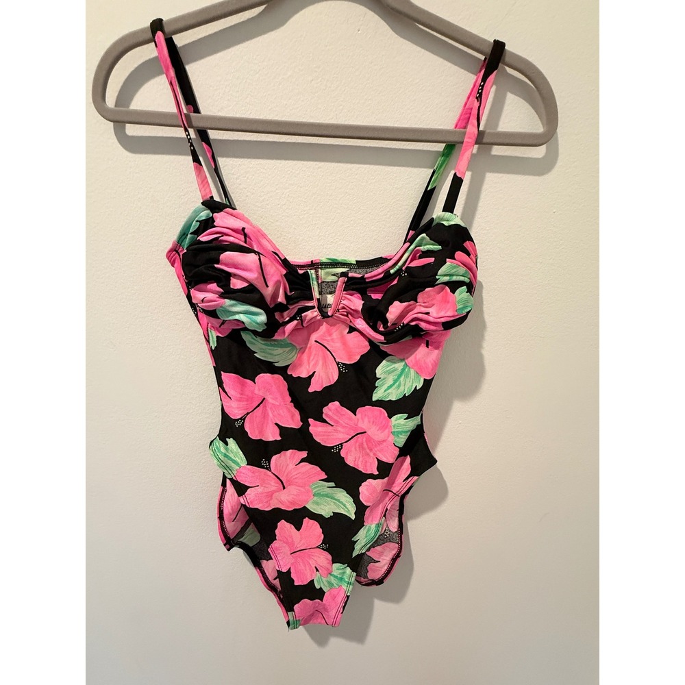 Vintage 80s La Blanca Floral High Cut One Piece Swimsuit Size 10